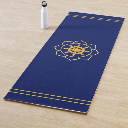 Golden Ship Wheel in Lotus auf Navy Blue Yogamatte (Beispiel)