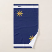Golden Ship Wheel on Navy Blue Badhandtuch Set (Handtuch)