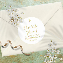 Golden Signature Gold Cross Erste Heilige Kommune Runder Aufkleber