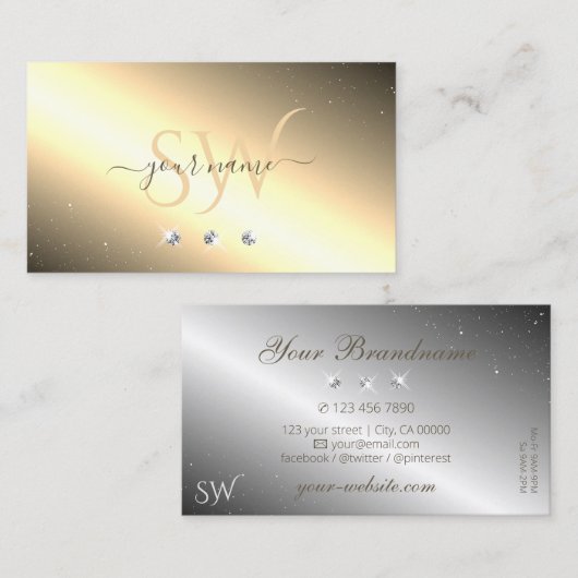 Golden Silber glänzende Diamanten-Initialen Visitenkarte (Vorne/Hinten)