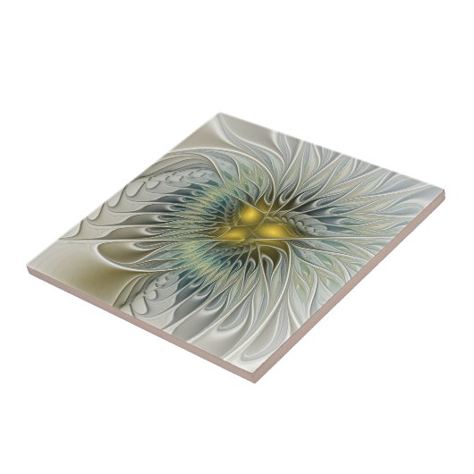 Golden Silver Blume Fantasy Abstraktes Fraktal Kun Fliese (Seite)