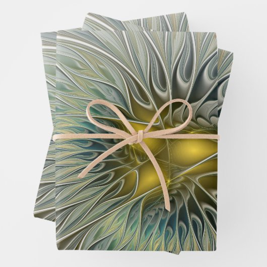 Golden Silver Blume Fantasy abstraktes Fraktal Kun Geschenkpapier Set (Beispiel)