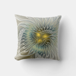 Golden Silver Blume Fantasy abstraktes Fraktal Kun Kissen