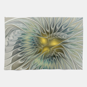 Golden Silver Blume Fantasy abstraktes Fraktal Kun Küchentuch