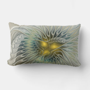 Golden Silver Blume Fantasy abstraktes Fraktal Kun Lendenkissen