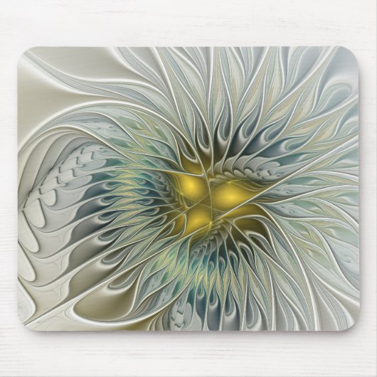 Golden Silver Blume Fantasy abstraktes Fraktal Kun Mousepad (Vorne)