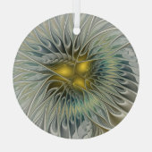 Golden Silver Blume Fantasy Abstraktes Fraktal Kun Ornament Aus Glas (Rückseite)