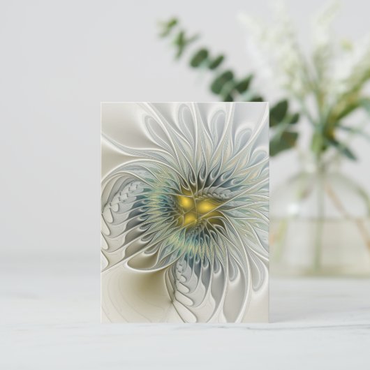 Golden Silver Blume Fantasy Abstraktes Fraktal Kun Postkarte (Stehend Vorderseite)