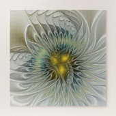 Golden Silver Blume Fantasy abstraktes Fraktal Kun Puzzle (Horizontal)