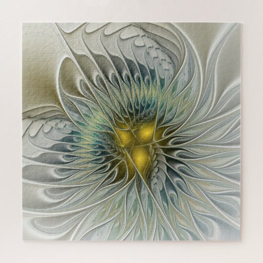 Golden Silver Blume Fantasy abstraktes Fraktal Kun Puzzle (Horizontal)