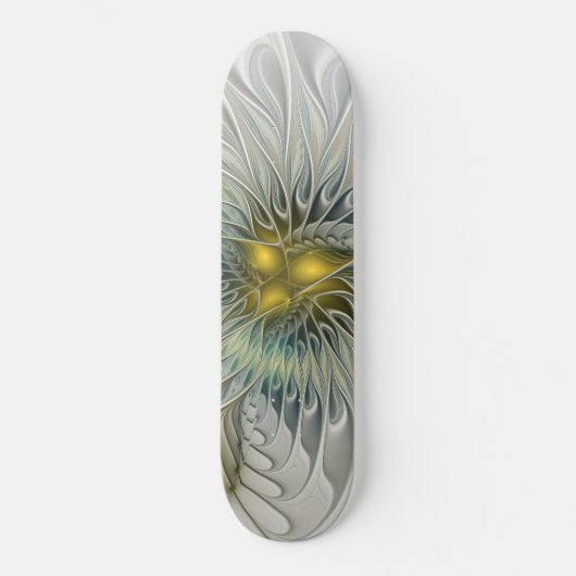 Golden Silver Blume Fantasy abstraktes Fraktal Kun Skateboard (Vorderseite)