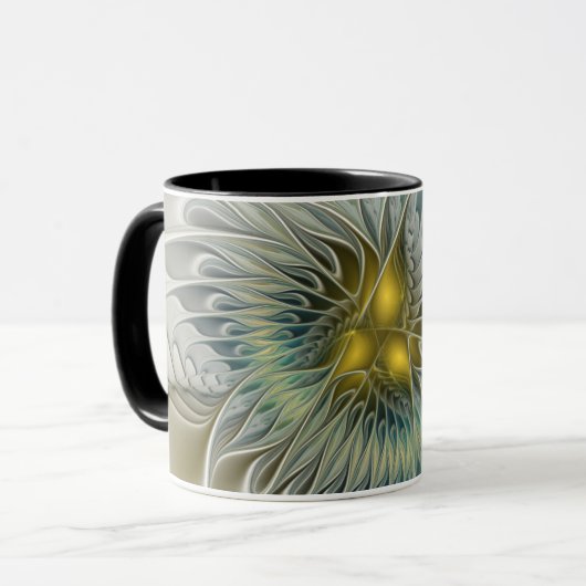 Golden Silver Blume Fantasy Abstraktes Fraktal Kun Tasse (Vorderseite Links)