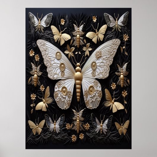 Golden Silver Fantasy Moths Dunkler Kern Poster (Vorne)