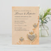 Golden Silver Milagros Herz Mexikanische Hochzeit Einladung (Stehend Vorderseite)