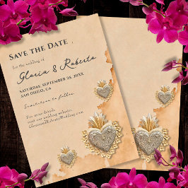 Golden Silver Milagros Herz Save the Date Einladung