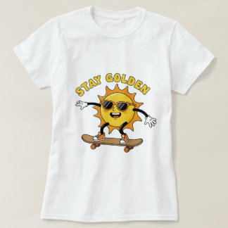 Golden Skateboarding Sun T - Shirt - Retro Cool