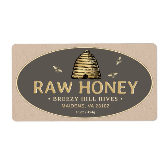 Golden Skep Honeybees Rohe Honey Label Kraft Brown (Vorne)