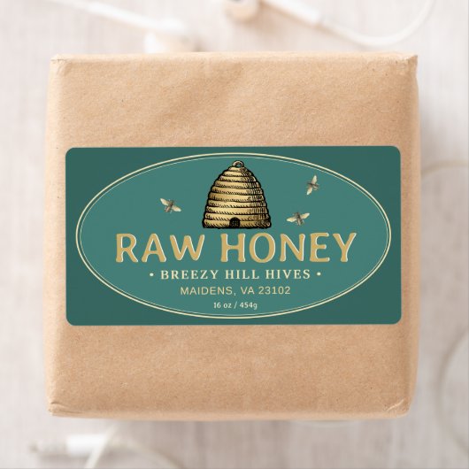 Golden Skep mit Honigbienen-Roh Honey Label Aquama (Insitu)