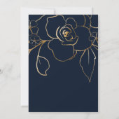 Golden Sketched Rose auf Dark Blue Wedding Einladung (Rückseite)