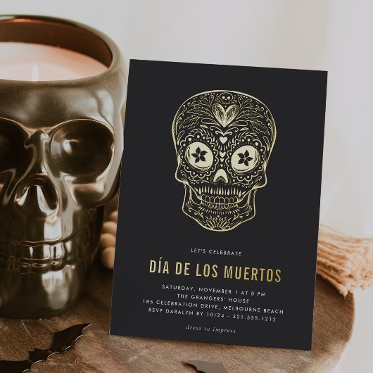 Golden Skull Dia de los Muertos Party Folieneinladung