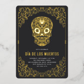 Golden Skull Dia de los Muertos Party Folieneinladung (Vorderseite)
