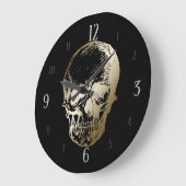 Golden Skull Metallic Design on Black Große Wanduhr (Winkel)