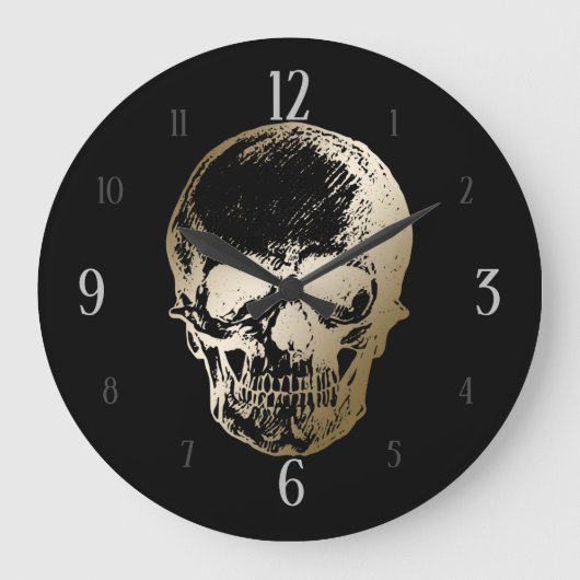 Golden Skull Metallic Design on Black Große Wanduhr (Vorderseite)