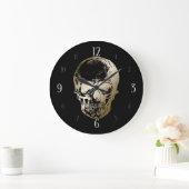 Golden Skull Metallic Design on Black Große Wanduhr (Zuhause)