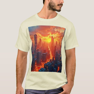 Golden Skyline: Strahlendes Stadtuntergangs-Kunstw T-Shirt