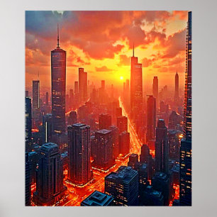 Golden Skyline: Strahlendes Stadtuntergangskunst Poster
