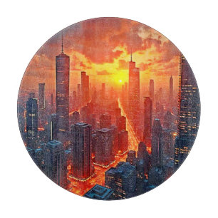 Golden Skyline: Strahlendes Stadtuntergangskunst Schneidebrett