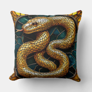 🐍 Golden Snake Buntglas Wohndekoration ✨ Kissen