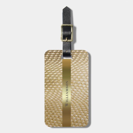 Golden Snakeskin Digital Leather Gold Metall Gepäckanhänger (Vorderseite vertikal)