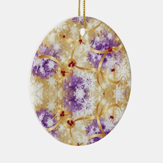 Golden Snowfall Ribbon — Elegant Christmas Design Keramik Ornament (Rechts)