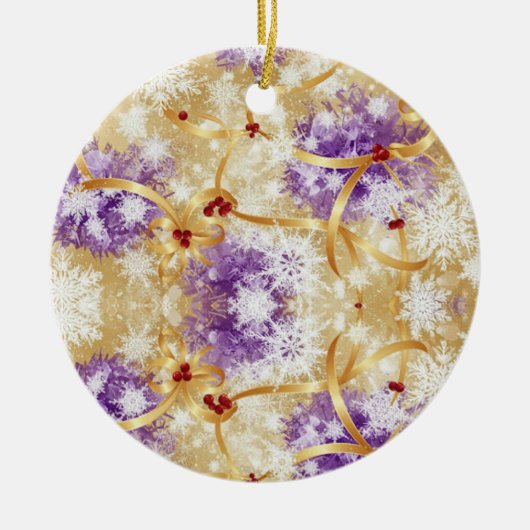 Golden Snowfall Ribbon — Elegant Christmas Design Keramik Ornament (Vorne)