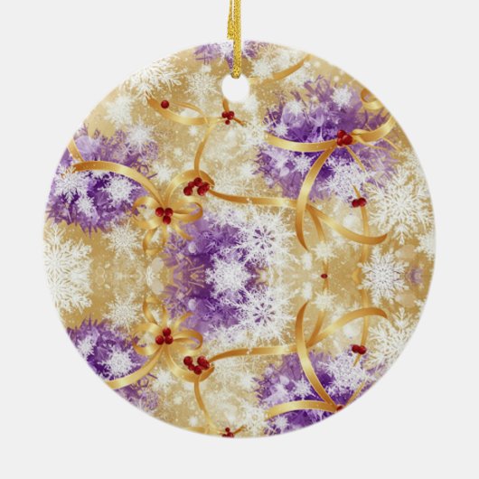 Golden Snowfall Ribbon — Elegant Christmas Design Keramik Ornament (Hinten)