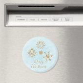 Golden Snowflake Crystals on Frosty Blue Christmas Magnet (In Situ (Geschirrspüler))