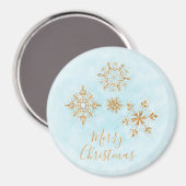 Golden Snowflake Crystals on Frosty Blue Christmas Magnet (Vorderseite/Rückseite)