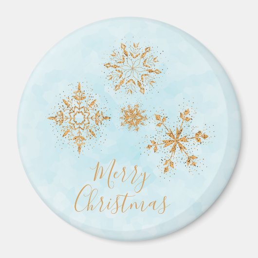 Golden Snowflake Crystals on Frosty Blue Christmas Magnet (Vorne)