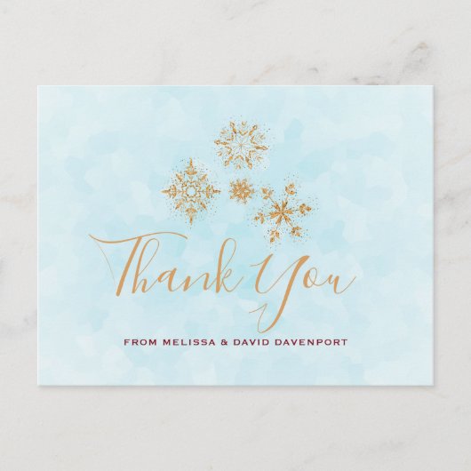 Golden Snowflake Kristalle Weihnachten Danke Postkarte (Vorderseite)