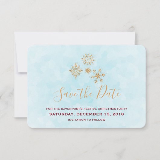 Golden Snowflake Kristallspiele auf Frosty Blue Ba Einladung (Vorderseite)