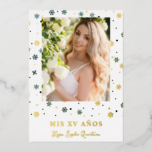 Golden Snowflake Quinceañera Spanisch Whimsical Folieneinladung