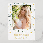 Golden Snowflake Quinceañera Spanisch Whimsical Folieneinladung (Vorderseite)
