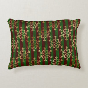 Golden Snowflake Red Green Strip Weihnachten Dekokissen