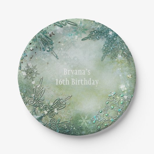 Golden Snowflake Wonderland Party Pappteller (Vorderseite)