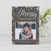 Golden Snowflakes Christmas Newsletter Feiertagskarte (Stehend Vorderseite)