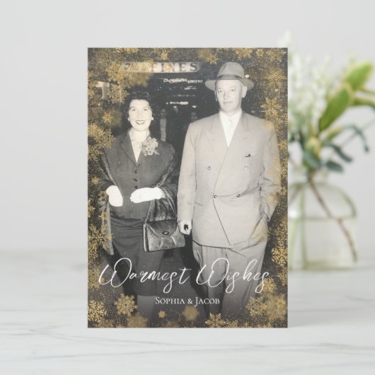 Golden Snowflakes Custom Foto Weihnachten (Stehend Vorderseite)