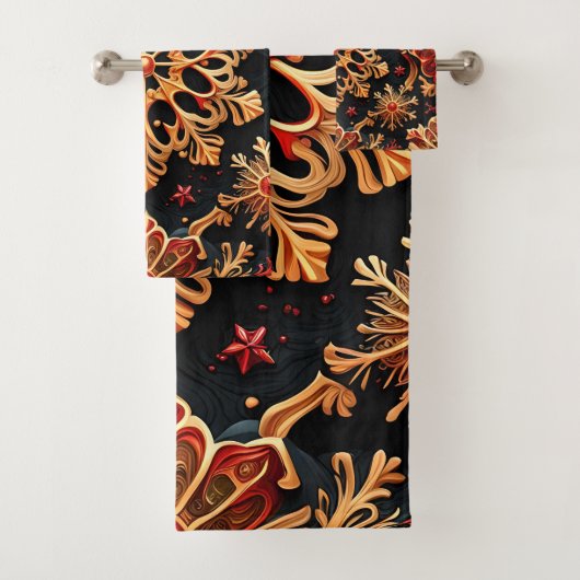 Golden Snowflakes Elegante Winterferien Design Badhandtuch Set (Insitu)