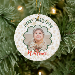 Golden Snowflakes Foto Weihnachtsname Keramik Ornament