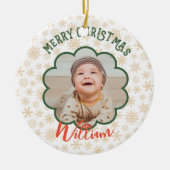 Golden Snowflakes Foto Weihnachtsname Keramik Ornament (Vorne)